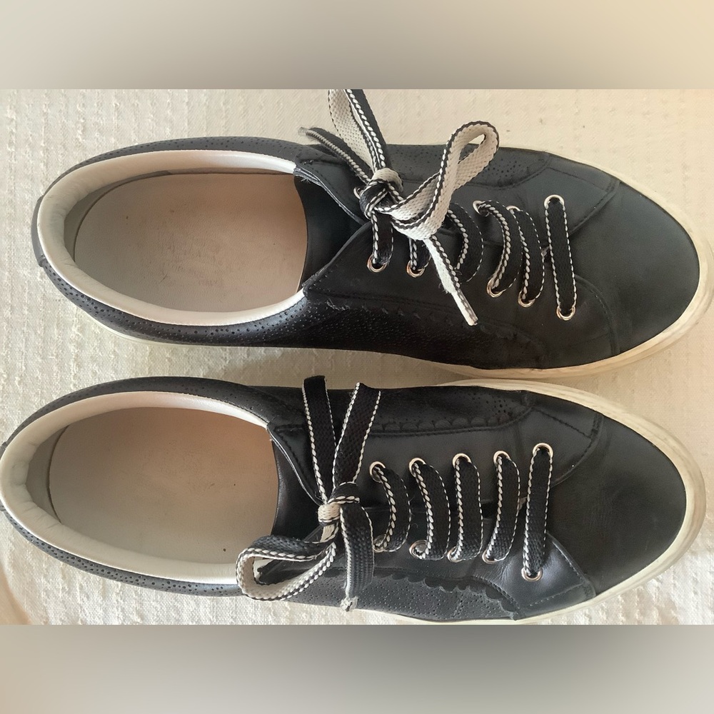 Salvatore Ferragamo Black Leather Laser-cut Sneakers Women’s Sz 7 - Picture 5 of 12